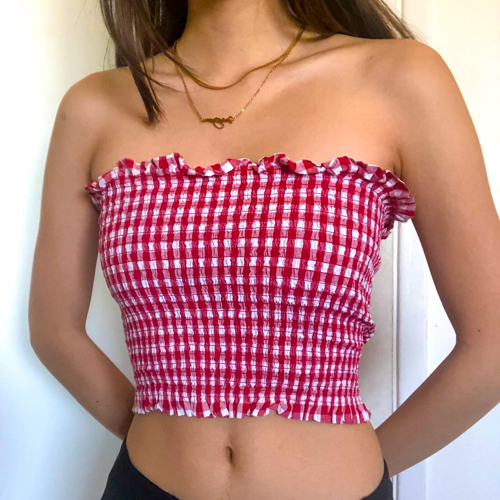 ribbed stretchy gingham tube top